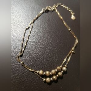 Sterling Sliver 925 Double-layer gold Tone beaded Bracelet /anklet